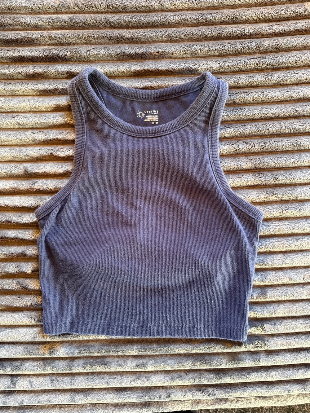 aerie Purple Ribbed Cropped Tank